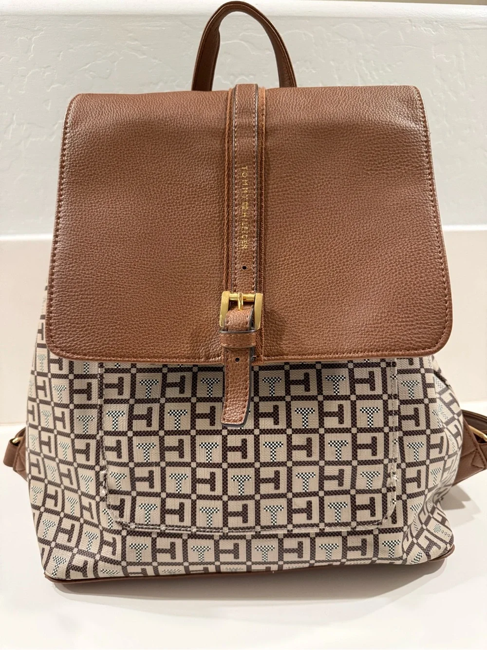 Tommy Hilfiger Brown/Black Backpack Bag with Logo Trim - Picture 1 of 5